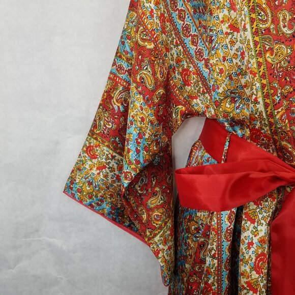 Oscar de la Renta Robe Women S/M Pink Label Paisley Loungewear Satin Knee Length - Picture 4 of 16